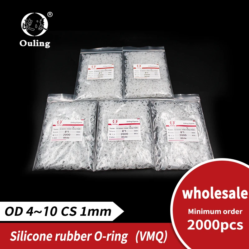 

Wholesale White Silicon 2000PCS/lot CS1mm Thickness O-ring Food grade Silicone/VMQ OD4/5/6/7/8/9/10mm O Ring Seal Rubber Gasket