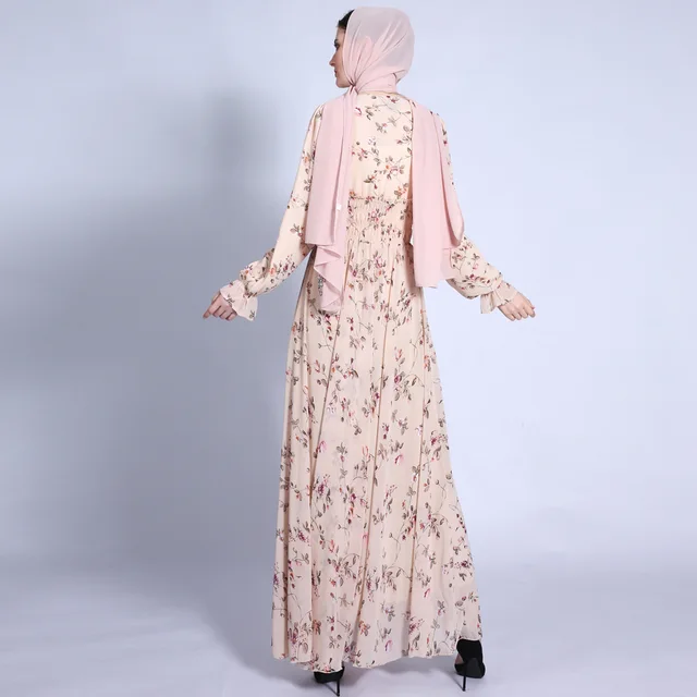 Ramadan Eid Mubarak Chiffon Abaya Dubai Turkey Islam Muslim Floral Long Dress Abayas Dresses For Women Robe Longue Jellaba Femme 4