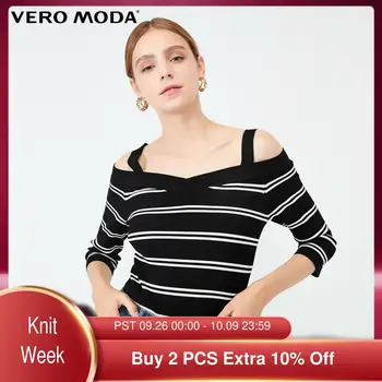 

Vero Moda Women's Off-shoulder 3/4 Sleeves Slim Fit Striped Knitted Top | 319324513