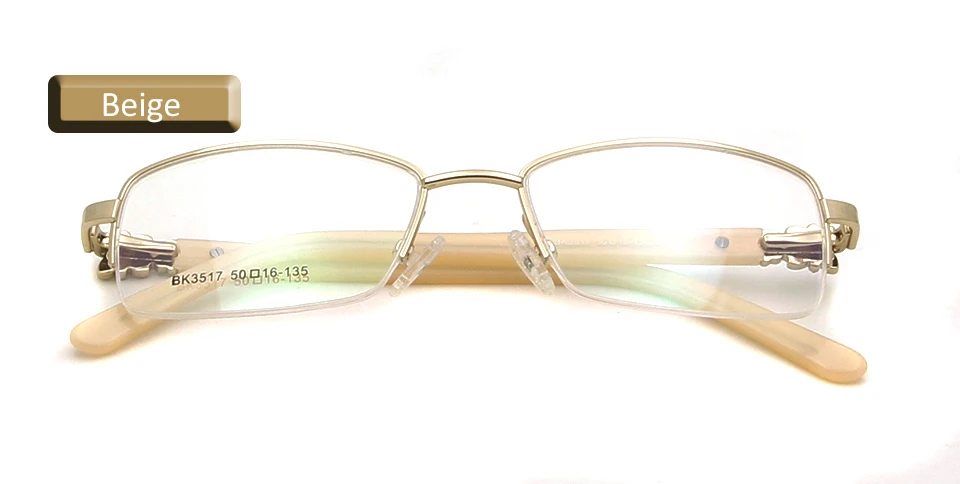 Rhinestone Women'S Eyeglasses Frame With Diamonds Golden Women Half Rim Metal Optical Frame Alloy Woman Square Glasses - Цвет оправы: eyewear  beige