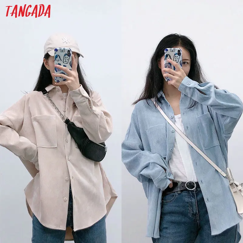 Cena Tangada kobiety preppy oversize sztruksowa koszula blusas mujer de moda w stylu boyfriend koszula damska topy 6P59