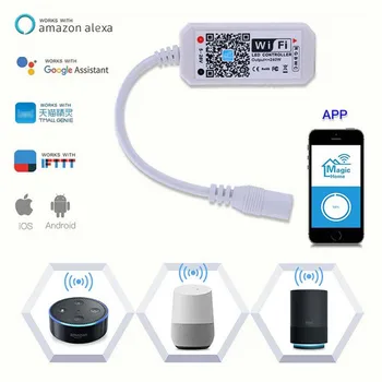 

Mini Smart Wifi LED Controller for RGBWW LED Strips DC 5V-28V Timer Music Voice APP Controller Dimmer Work with Alexa Assistant