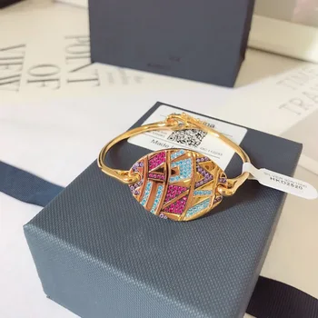 

Fashion Charm Sterling Silver Copy 1:1 Copy,Yellow Silver Multicolor Tribal Bangle With Oval Plate Women Monaco Jewelry Gift