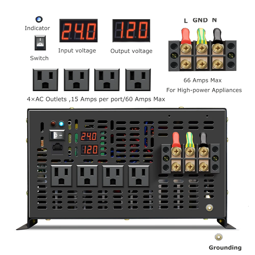 Fora da Viga Inversor de Energia dc para ac 240v com Fio Onda Senoidal Pura Solar Gerador 12v - 24v 48v 110v 120v 220v Controlador 8000w 5 48v 110v dc para ac 120v 220v 240v com fio controlador