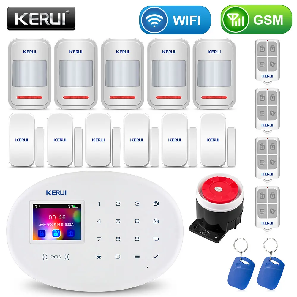 Alarm KIT12 KERUI wifi GSM домашняя система охранной сигнализации с 2,4 дюймов TFT сенсорной панелью приложение управление RFID карта беспроводной умный дом Охранная сигнализация - Цвет: Alarm KIT12