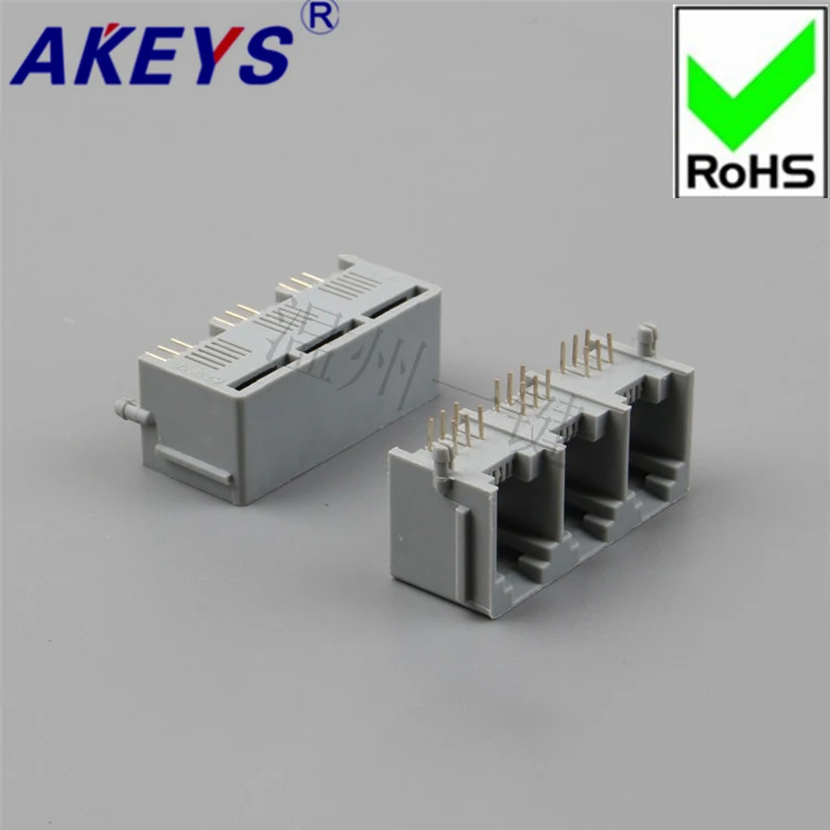 

3pcs 5521-3 conjoined -6P6C-with edge-90 degrees-grey RJ45 three-connected 1x3 Socket 6-core Crystal Head mother