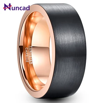 

2019 8mm Width Tungsten Steel Ring Outer Surface Brushed Black Plating + Rose Gold Color Tungsten Carbide Ring