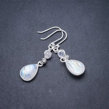 

Natural Rainbow Moonstone Handmade Unique 925 Sterling Silver Earrings 1 3/4" Y2302