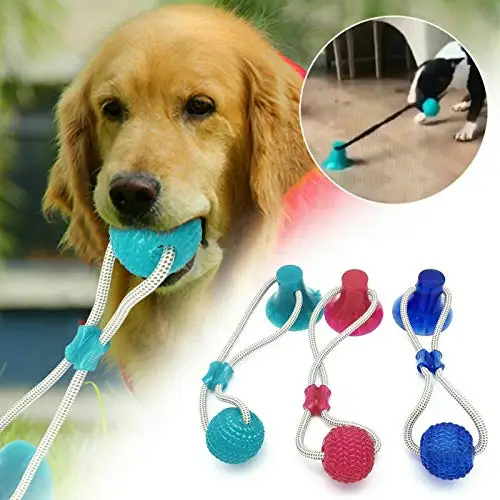 

Dog Molar Bite Multi-Function Interactive Ropes Toys Self-Playing Rubber Chew Ball Toy with Suction Cup Dropping Sucker