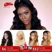 Объемная волна 13x6 Синтетические волосы на кружеве парики бразильских Волосы remy 130%/150%/180% Плотность высокий коэффициент 8A ali queen натуральный черный/белокурый парик шнурка