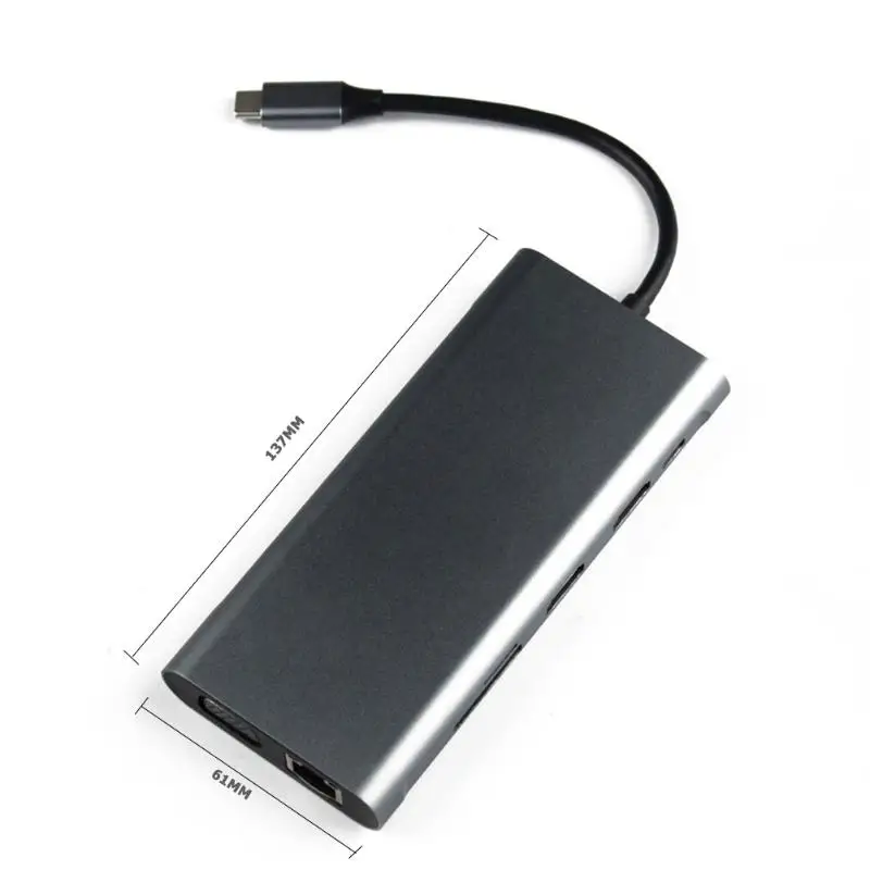 11 в 1 Тип C концентратор Портативный кабель-Переходник USB C на 2xhdmi+ VGA+ 4xUSB3. 0+ RJ45+ PD+ TF карт ридер адаптер USB хаб для портативных компьютеров