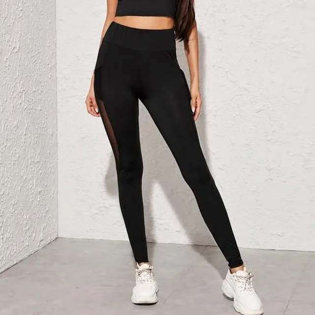 High Waist Sport Fitness Leggings Women Sexy Mesh Perspective Splice Side Pocket Elastic Leggings Skinny Pants Female Leggins 3