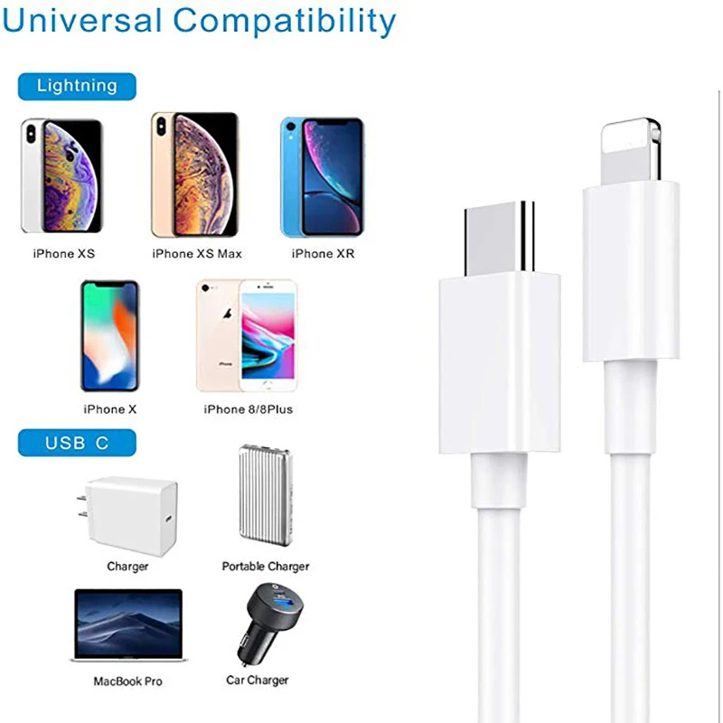 PD Быстрая зарядка USB Lightning(Apple MFi Сертифицированный) для iPhone 11 Pro X XS 8 XR PD18W быстрый USB C зарядный кабель для передачи данных MacbookUSB