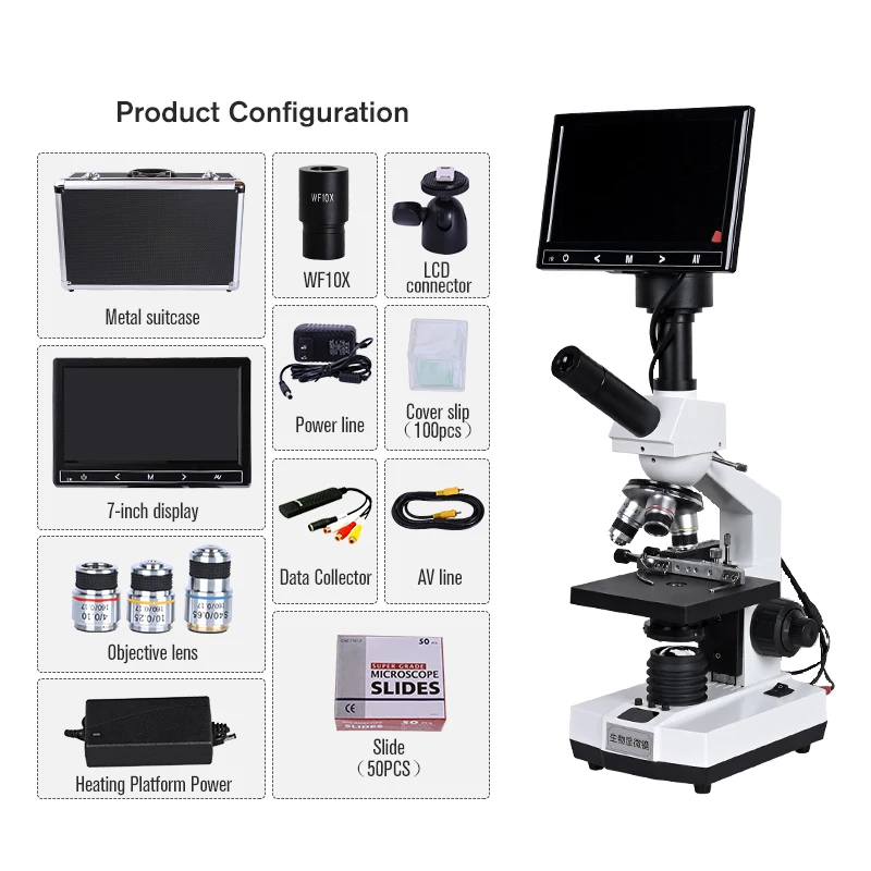 US $277.55 TV type Professional Lab sperm biological HD Binocular microscope zoom 2000X USB 5MP electronic digital eyepiece 7inch LCD