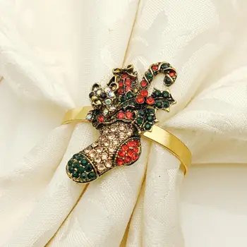 

6/12pcs Christmas Boots Napkin Buckle Rhinestone Gold Napkin Ring Table Towel Holder Christmas Wedding Dinner Party Decoration
