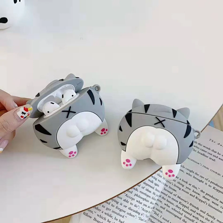 Чехол для AirPods, 3D сетчатый красный Забавный чехол с милым мультяшным котом серого цвета, задняя крышка для Airpods 2/i10/i11 TWS, защитный чехол