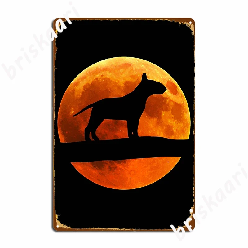 

Bull Terrier Dog Silhouette Moon Poster Metal Plaque Retro Wall Cave Plates Home Tin Sign Poster