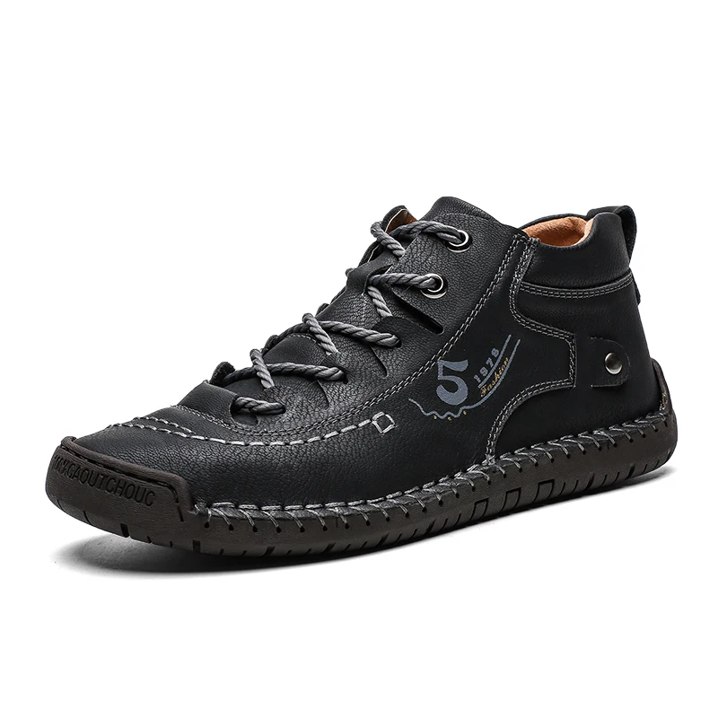 Зимние плюшевые мужские лоферы; Теплая мужская повседневная обувь; Мужская обувь ручной работы в стиле ретро; резиновые Лоферы для отдыха; Мужская обувь; HC-596 - Цвет: Черный