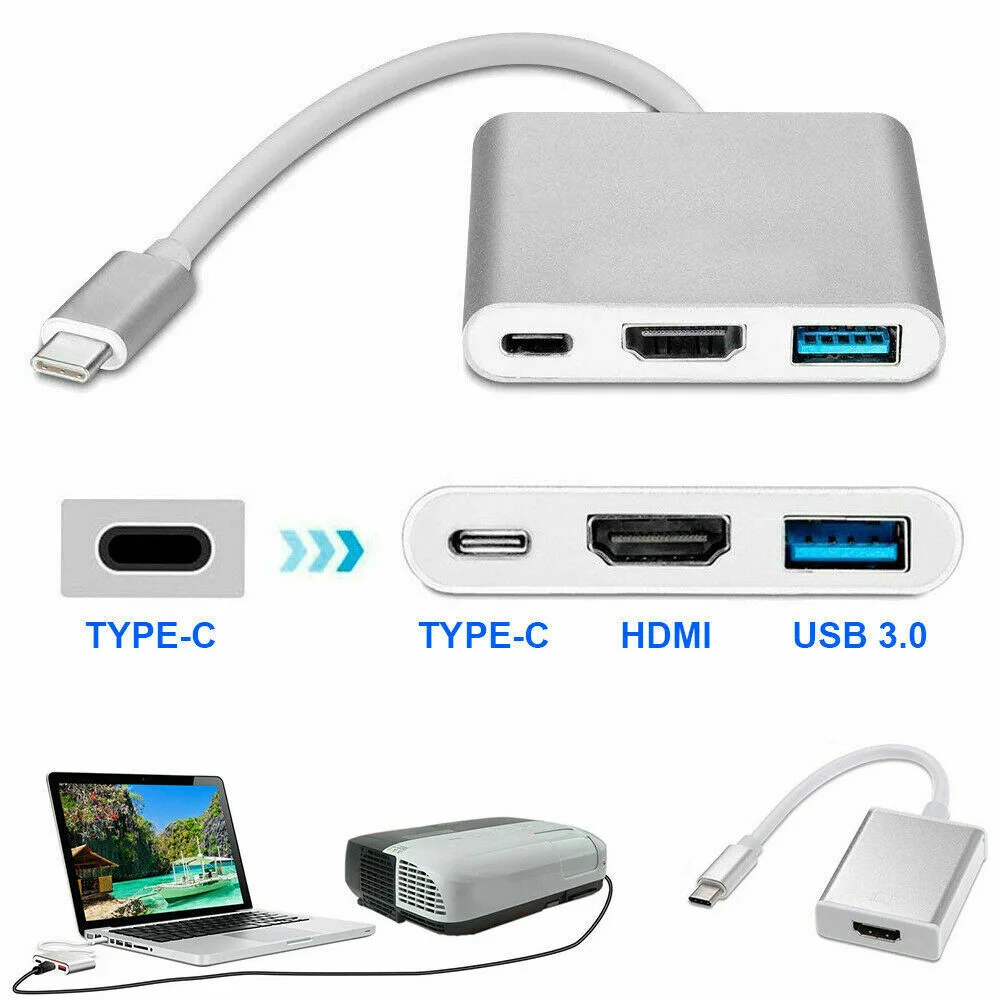 Usb type C 3,1-USB-C 4K HDMI USB 3,0 кабель-адаптер 3 в 1 концентратор для Macbook Pro прочный дизайн HDMI интерфейс