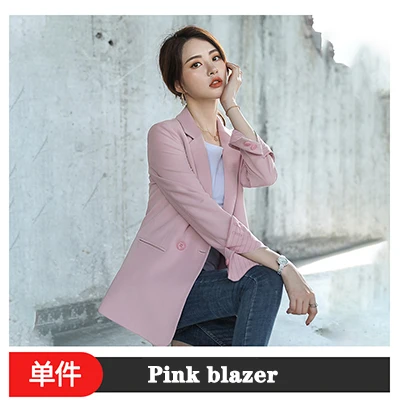Розовый элегантный офисный пиджак высокого качества модный Женский Длинный блейзер Повседневная одежда женский топ с карманом плюс размер однобортный - Цвет: Розовый