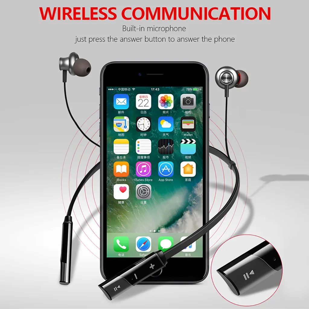 Kinganda Bluetooth наушники магнитные беспроводные Спортивные Bluetooth наушники для iPhone/наушники для андроида 8,19