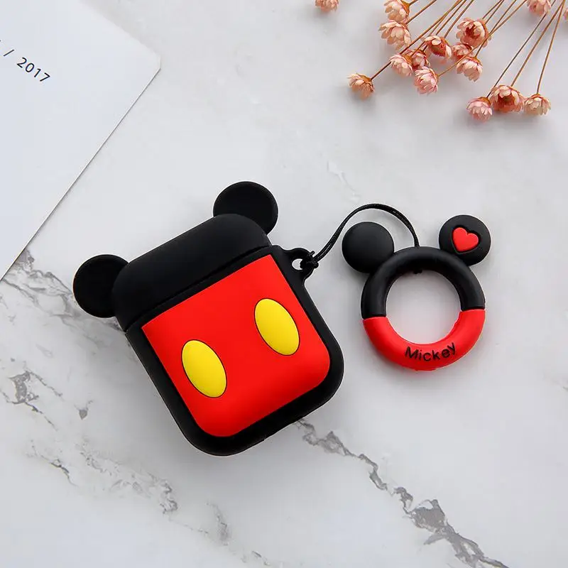 GJ0001 Чехол для AirPods 1/2 с милым мультяшным Микки-Маусом, чехол для наушников s для Apple Airpods 2, защитный чехол с кольцом на палец или крючком - Цвет: GJ0001