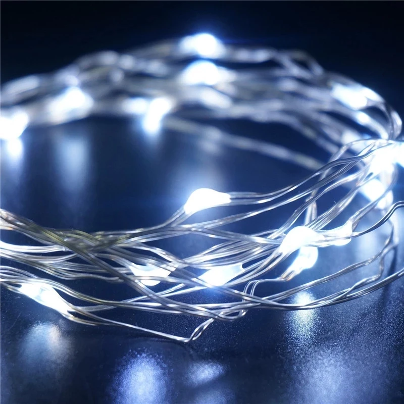 Enchanting Silver LED Copper Wire String Lights - Battery Powered Decorative Fairy Lights