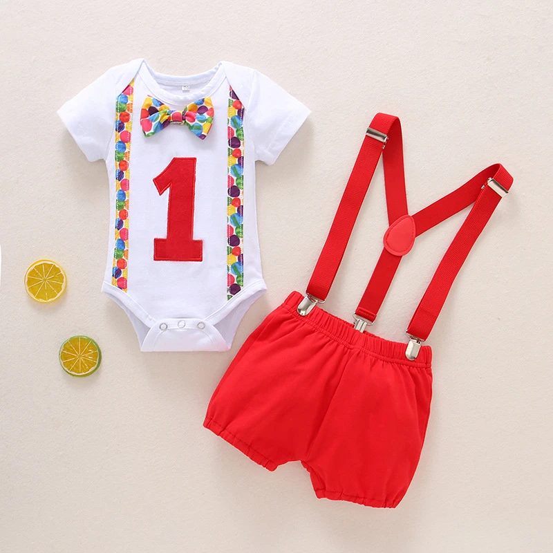 baby's complete set of clothing 1 Year Baby Boy Clothes Infant Baby Boy Girl Cartoon Dot Print Romper Suspender Shorts Birthday Outfits Toddler Clothing small baby clothing set	