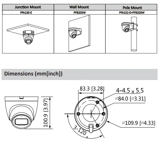 Dahua 5MP Lite IR Fixed-focal Eyeball IP Camera 2.8mm 3.6mm Optional Built in MIC Smart H.264 H.265 Waterproof IP67