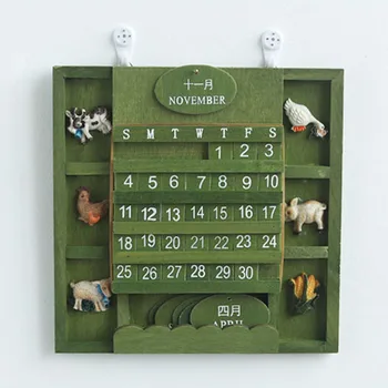 

Manual Hanging Reusable Craft Wood Calendar Animals Arts Home Office Permanent Perpetual Wall Block Decorative Vintage Practical