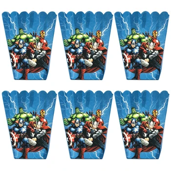 

6pcs/lot Cartoon Avengers Popcorn Box Kids Birthday Party Supplies Superhero Baby Shower Happy Candy Gift Boxes Party Decoration