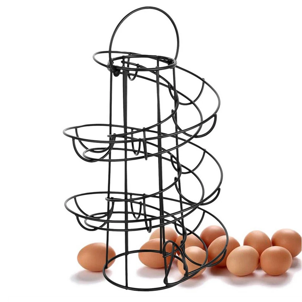 

Modern Iron Spiral Egg Storage Roller Rack Keeper Space Saver Up To 24