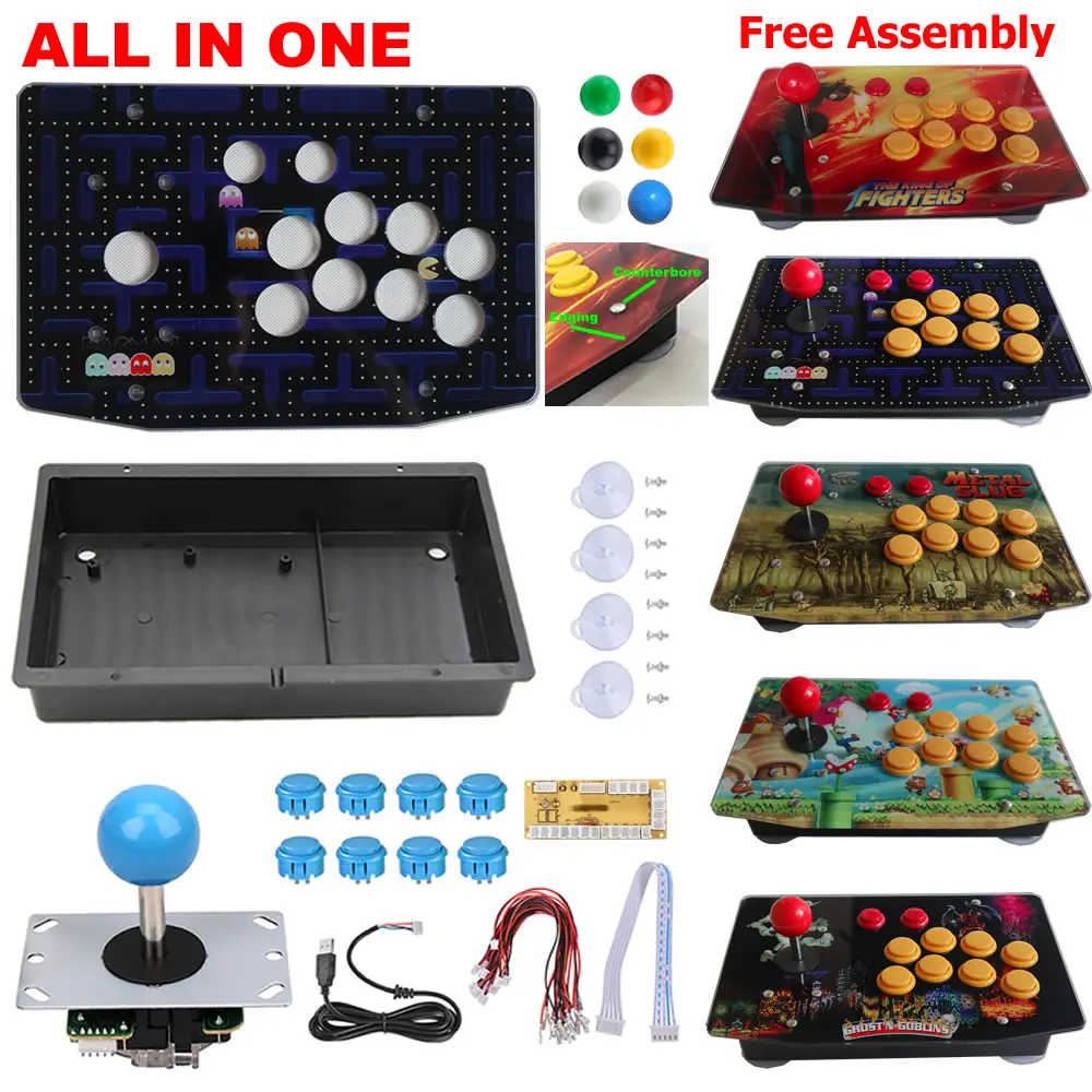 

DIY 5Pin Arcade Joystick Kits Acrylic Artwork Panel 10 Buttons Case USB Encoder 6 Colors Free Assembly