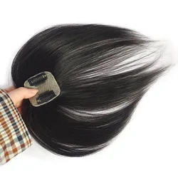 5x5cm Clip in Human Hair Bangs Virgin European Human Hair Mini Topper Women's Hairpiece for Thinning Hair Natural Black & Brown