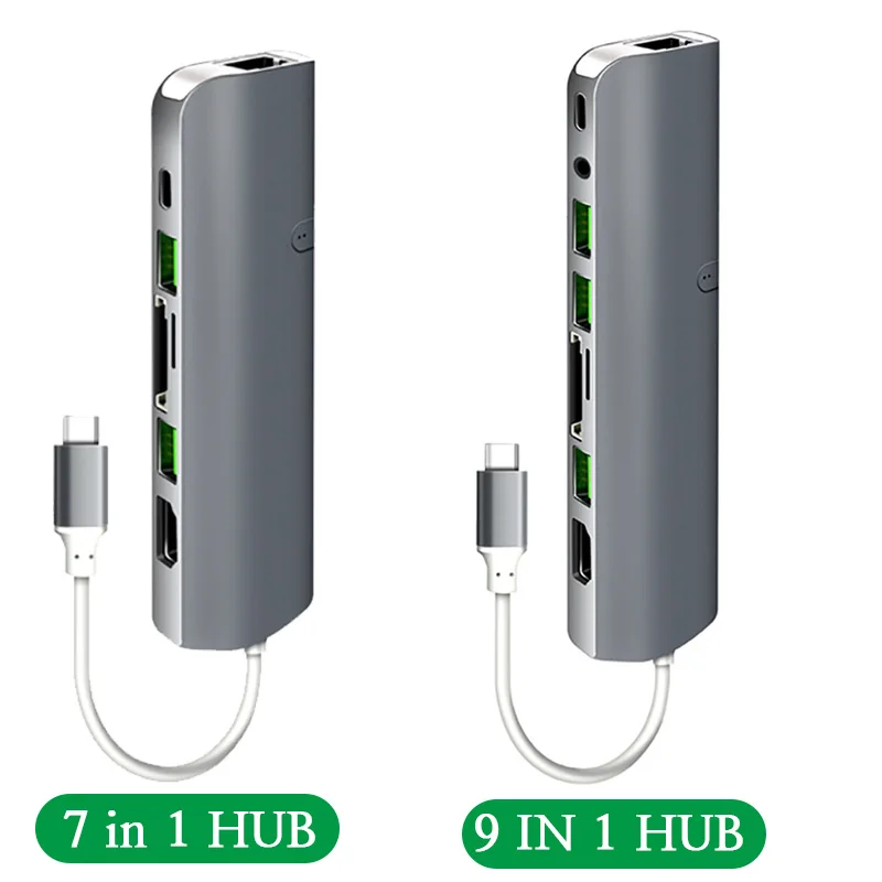 Asunflower USB C концентратор Тип C до 4K HDMI гигабит RJ45 с 3,5 мм портом для наушников мульти USB 3,0 порт TF SD слот для карт несколько usb-хаб