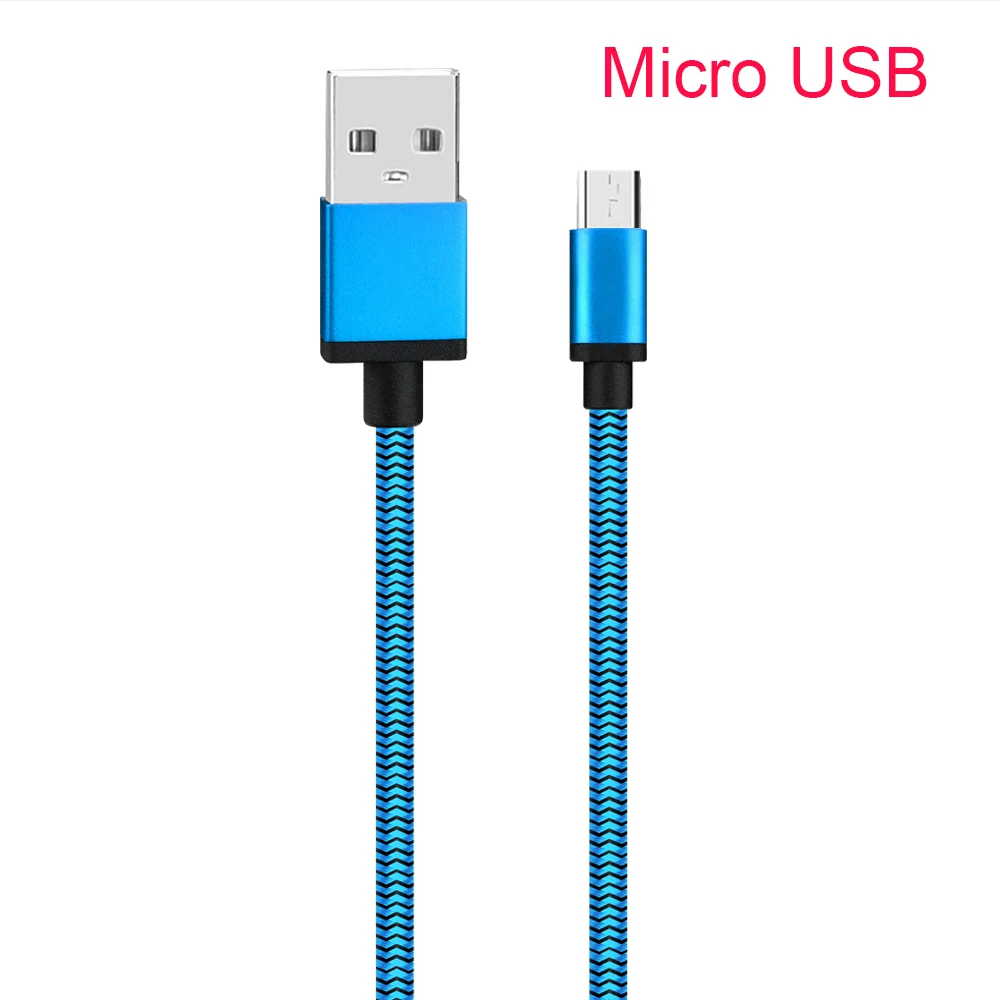 2 м 1 м USB кабель для Xiaomi Redmi Note 8 Pro Быстрая зарядка type C кабель для samsung A50 Micro USB кабель для huawei Honor 8X 9X Pro - Цвет: Blue For Micro USB