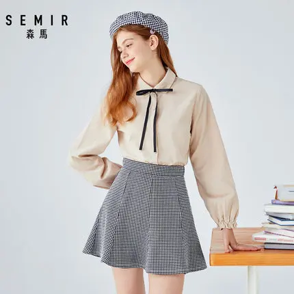SEMIR, осенняя новинка, клетчатая юбка для женщин, тонкая юбка «рыбий хвост», ins, шикарная юбка для девочек, эластичная Хлопковая женская юбка - Color: Black and white 0391