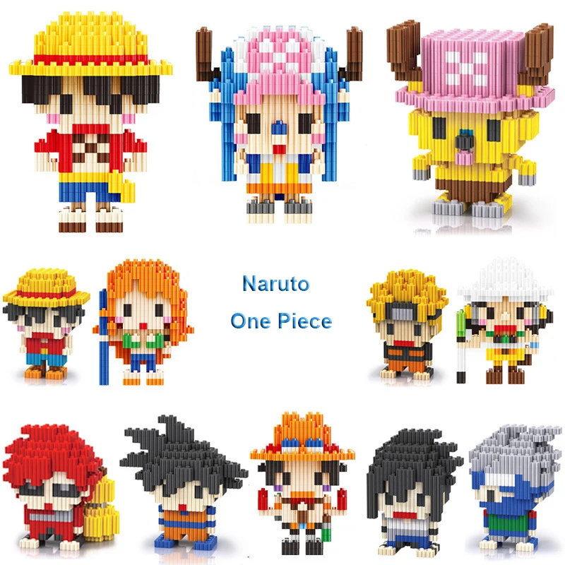 Construction Blocks Building Blocks Anime Block Toys 200pcs+ One Piece Anime Building Blocks Kakashi Luffy Gaara Chopper Model Connection Mini Brick Figures Toys for Children