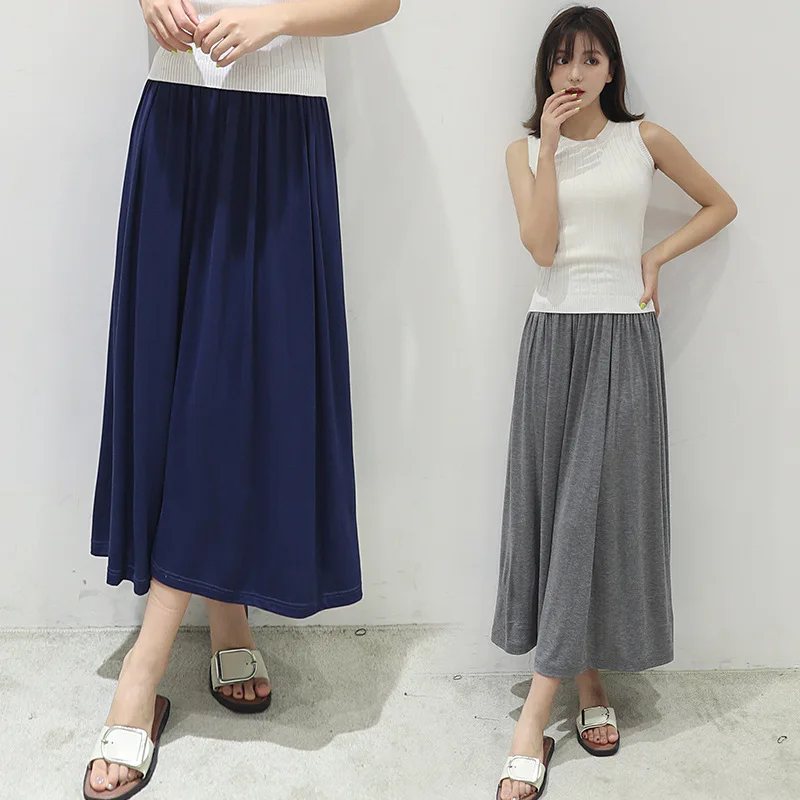 

2019 Spring And Summer New Style Modal High Waist Skirt Women's Elastic Waist Korean-style Ol Pleated Skirt Dress