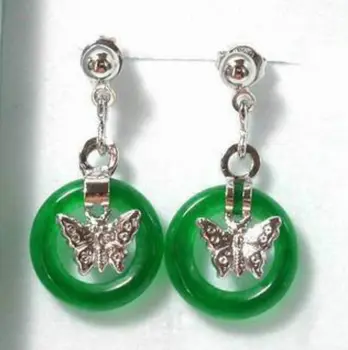 

Lovely lady's butterfly green jade circle stud earrings