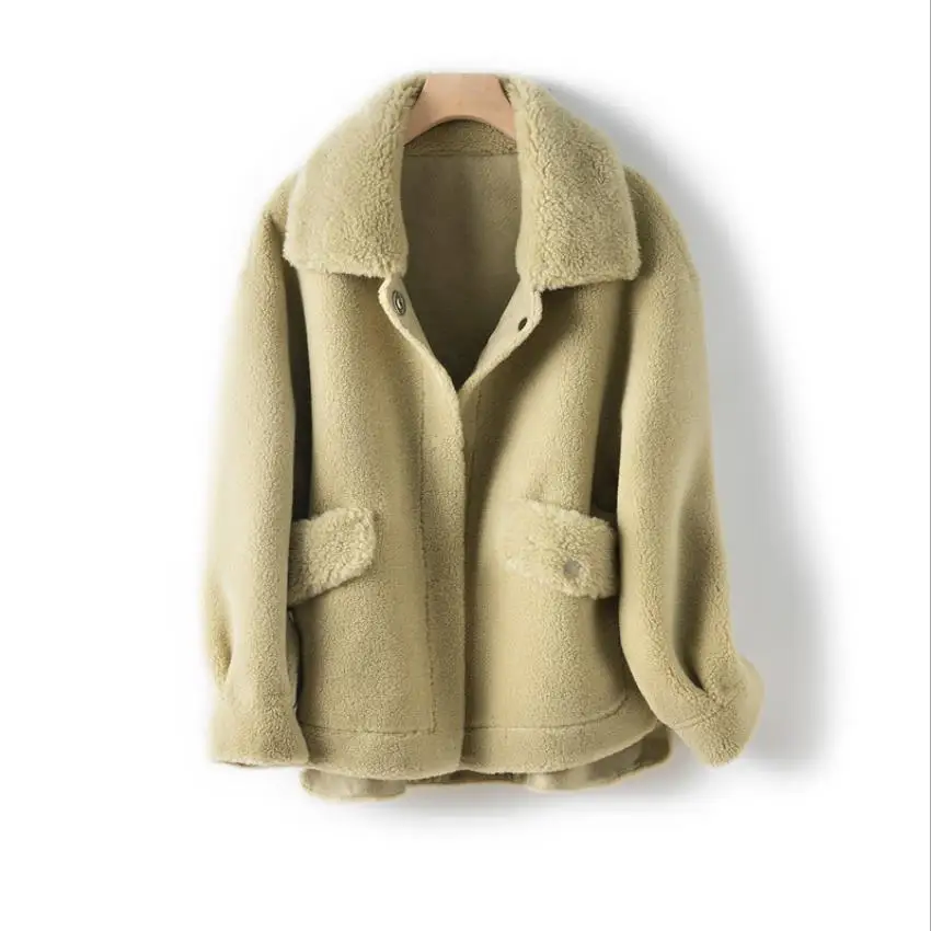 green Лацканами однобортное пальто из натурального куртка из короткой овечьей шерсти женские авокадо зеленое шерстяное пальто, новая модель одежды на весну и зиму, замшевые Куртки F822 - Цвет: green