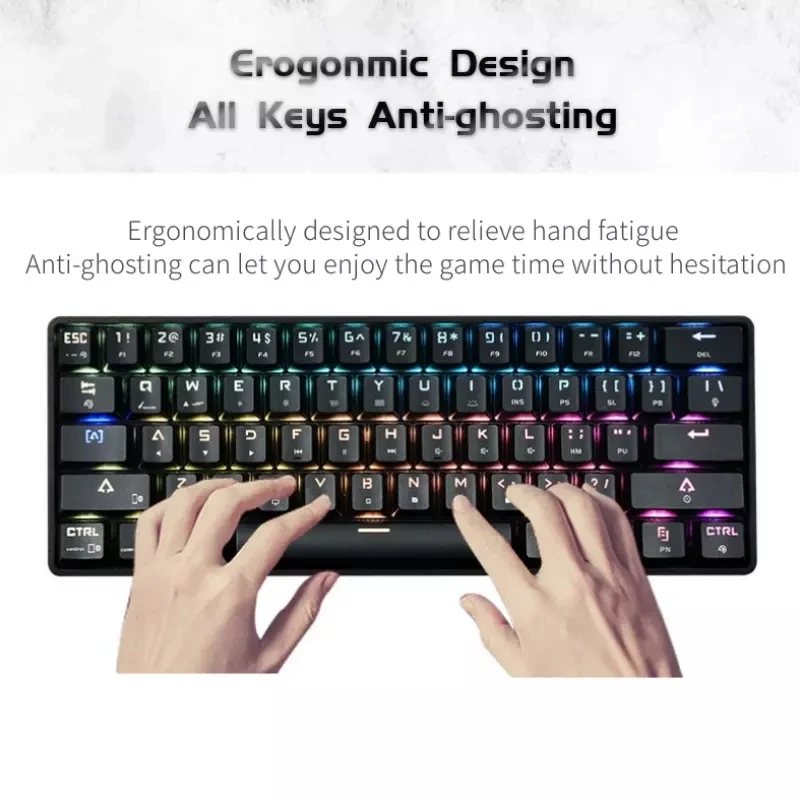 Eagiacme 61keys Mechanical Gaming Keyboard Wired/Bluebooth5.0 Dual-mode Design Multi Color RGB Illuminated LED Backlit