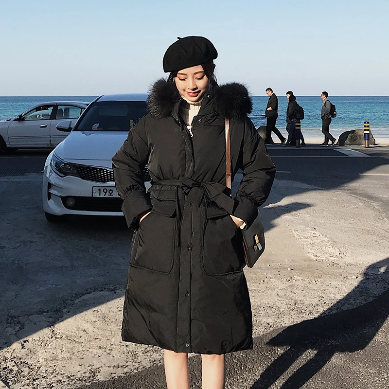 

2019 New winter women long parkas coat winter Thick warm jacket coat fur collar hooded fashion down jacket for female
