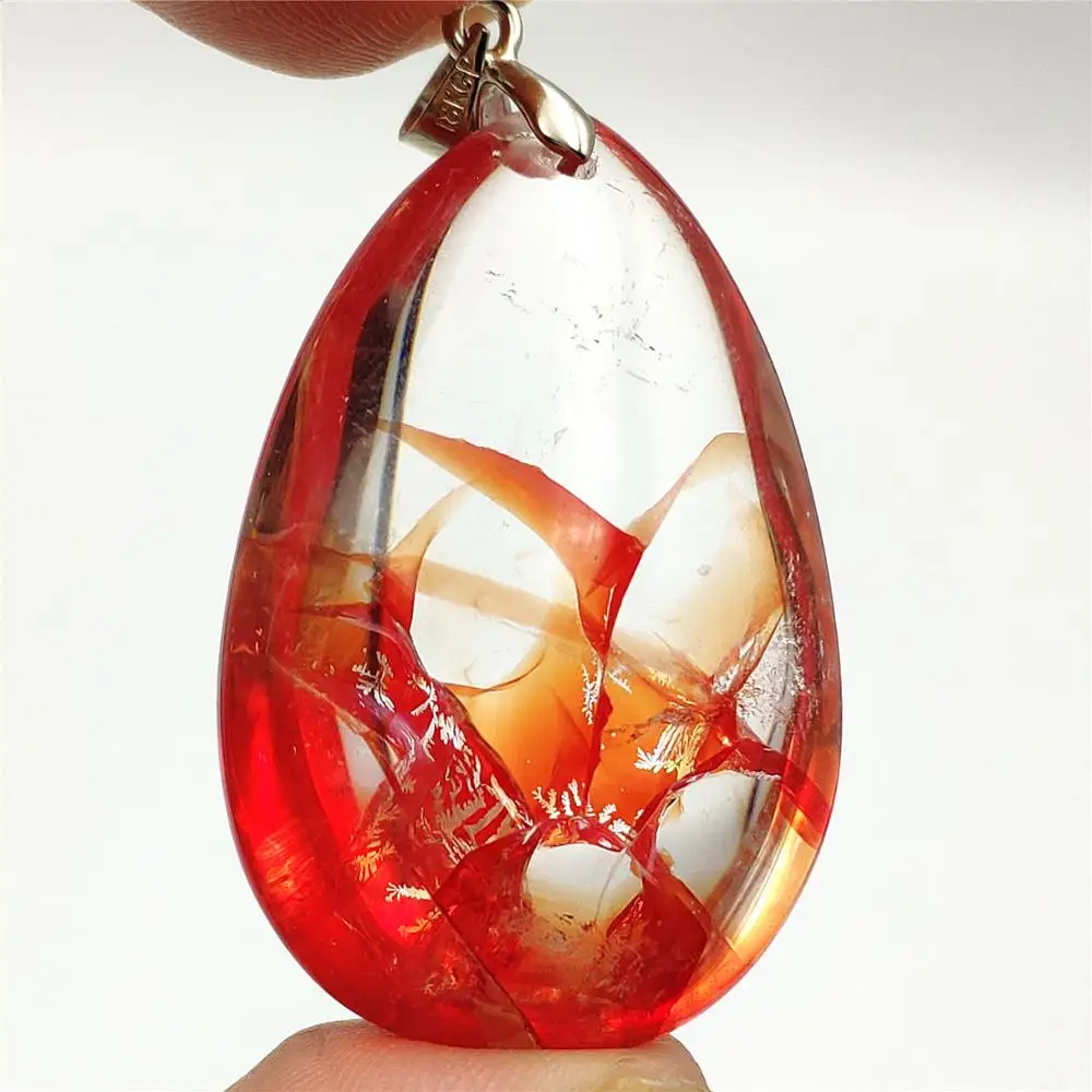 

Natural Red Limonite Phantom Quartz Crystal Multi-inclusions Necklace 40x26x16mm Pendant Women Man Rare Fashion Reiki AAAAA