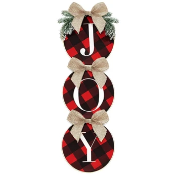 

Christmas Decorations - Joy Sign - Buffalo Check Plaid Wreath for Front Door -Home Window Wall Farmhouse Indoor Outdoor