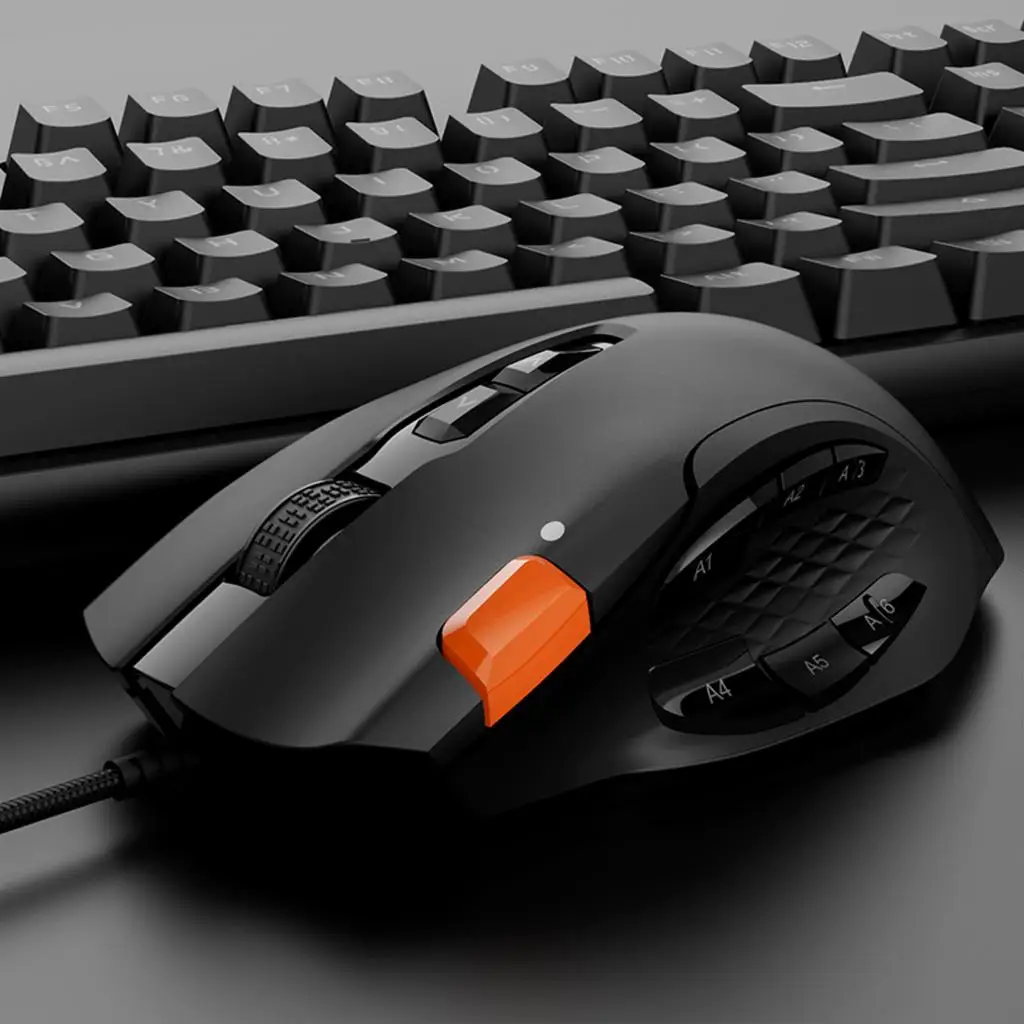 Ajazz MMO Mouse with Side Buttons Optical Wired Gaming Mouse Up to 10000DPI High Precision 12 Programmable Buttons Gamer Mice