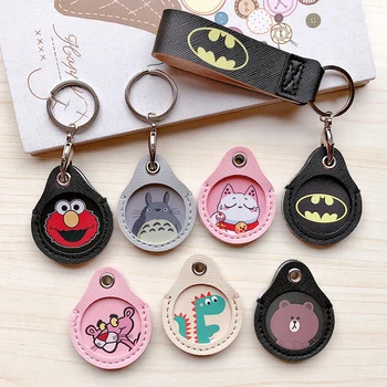 

New Cartoon Leather Protective Mini Key Case Cover Keychain Portable Lovely Key Ring Small Round Elevator Access Card Key Holder