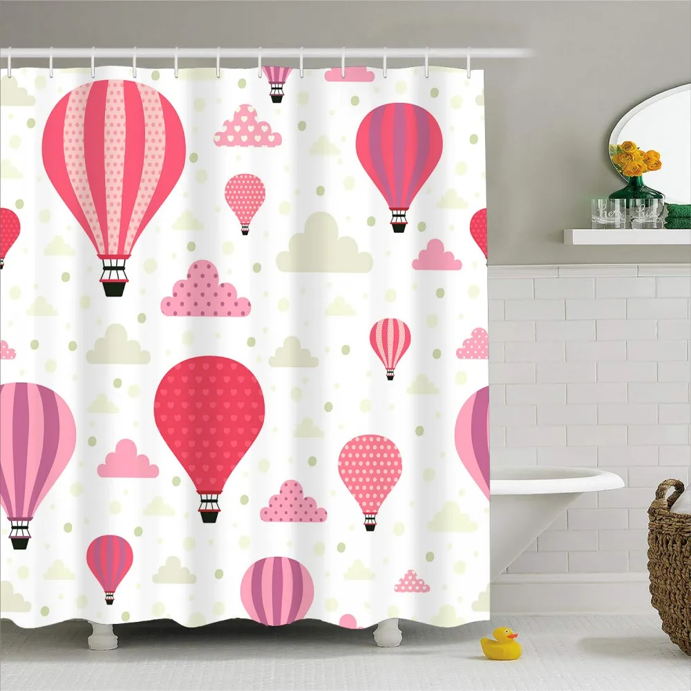 3D Print Durable Waterproof Polyester Shower Curtain with Hooks 1 Piece Hot Air Balloon Bath Curtain Bathroom Decor