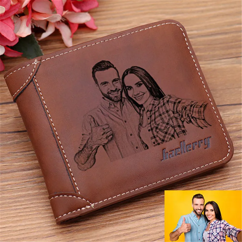 Cartera corta para hombre con grabado de fotos y texto, billetera con imagen personalizada, regalo para cumpleaños, regalo el Día del Padre - AliExpress