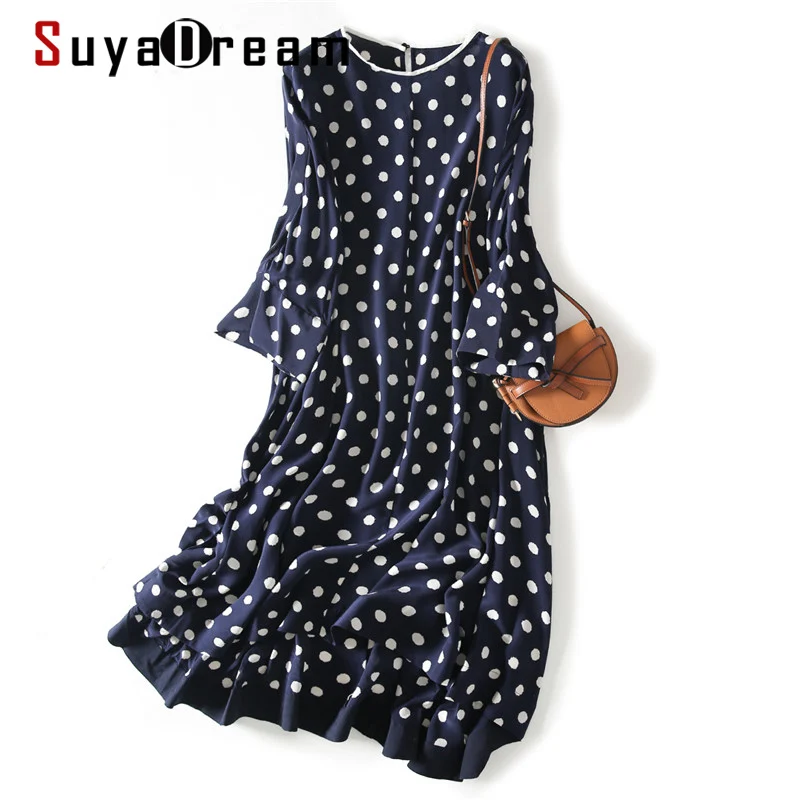 SuyaDream Woman Silk Midi Dress 100%Silk Crepe